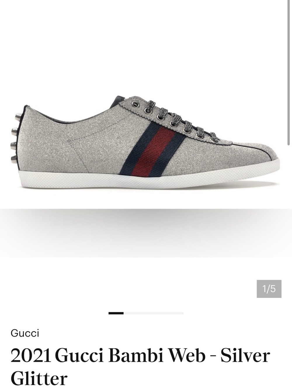 Gucci Bambi web Silver Glitter Low-Top Sneaker with Red-Blue Web